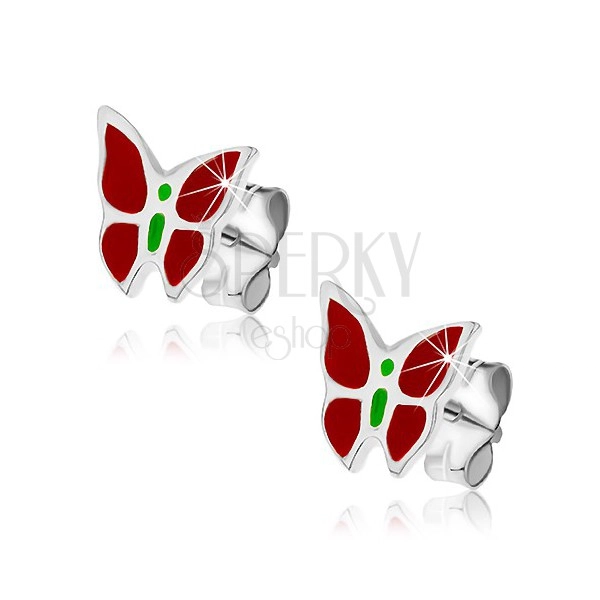 Silberne Ohrstecker 925 - rotgrüner Schmetterling