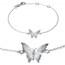 925 Silber Armband - gravierter Schmetterling an einer Kette