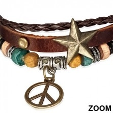 Multi Armband - Streifen mit Stern, Schnur und Friedenszeichen