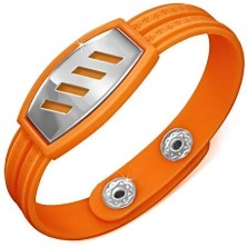 Orange Gummi Armband - griechischer Schlüssel, Platte mit schrägen Einschnitten