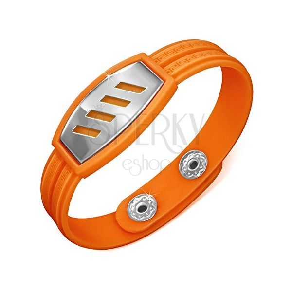 Orange Gummi Armband - griechischer Schlüssel, Platte mit schrägen Einschnitten