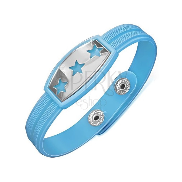 Blaues Gummi Armband mit Stahl Platte - drei Sterne