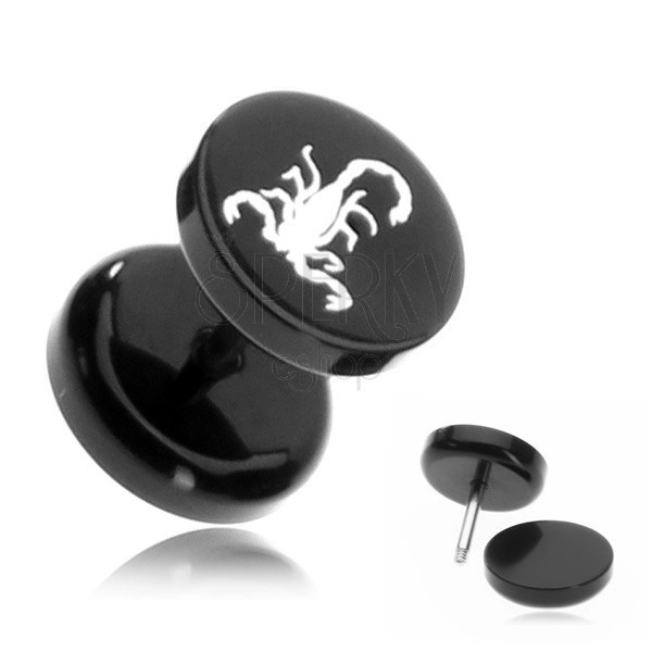 Acryl Fake Plug schwarz mit weißem Skorpion
