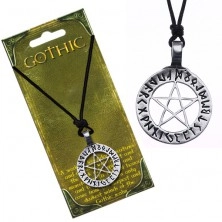 Halskette mit magischem Pentagramm Anhänger, Runen im Kreis
