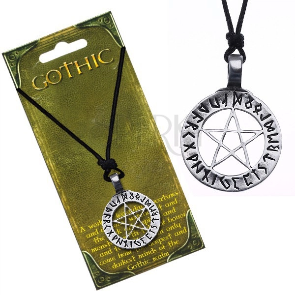 Halskette mit magischem Pentagramm Anhänger, Runen im Kreis