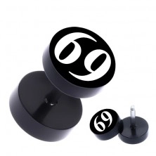 Fake Piercing schwarz - Fake Plug aus Edelstahl, Nummer "69"