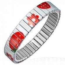 Beiger Armband mit roten Blumen und Erdbeeren