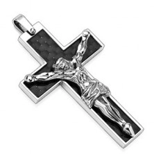 Edelstahlanhänger - schwarzes Kreuz mit Jesu Christi