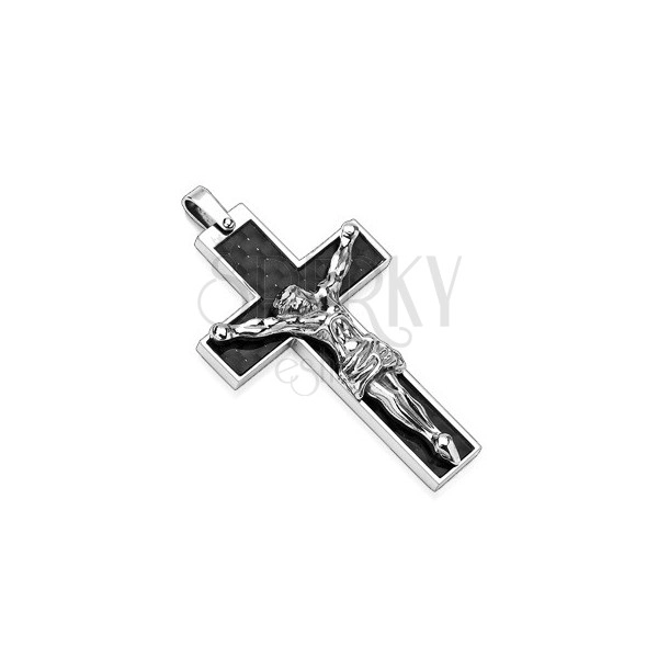 Edelstahlanhänger - schwarzes Kreuz mit Jesu Christi