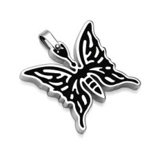 Edelstahlanhänger Schmetterling mit schwarzem Muster