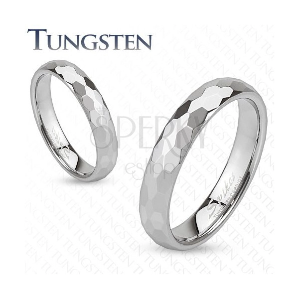Ring aus Tungstein - silberner Ehering, geschleift - Sechskante