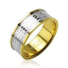 Ring aus Chirurgenstahl in goldener Farbe mit einer Einlage in silberner Farbe