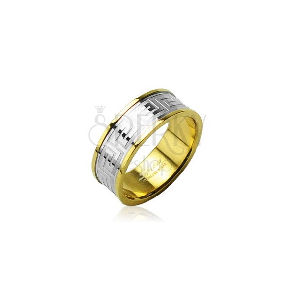 Ring aus Chirurgenstahl in goldener Farbe mit einer Einlage in silberner Farbe