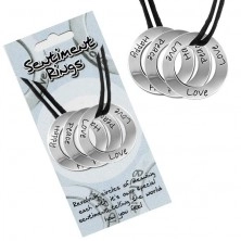 Schwarzer Halsband mit drei Ringen "Love, Peace, Happy"