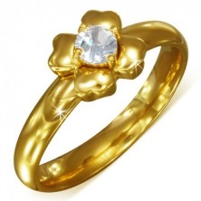 Goldenfarbener Ring aus Edelstahl mit klarem Zirkon - Blume