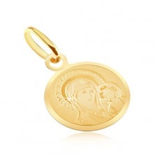Flacher Goldanhänger - rundes Medaillon mit Madonna und Kind