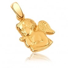 Goldener Anhänger - Engelchen, das seinen Kopf mit seiner Hand stützt, plastisch