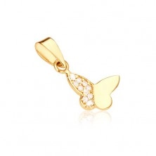 14K Gold Anhänger - Schmetterling mit einem glatten Flügel, Zirkonia