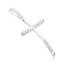 Goldanhänger - glänzendes lateinisches Kreuz, leicht gebogene Arme, klare Zirkone