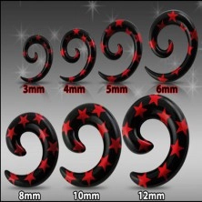 Schwarzer Ohrexpander - Spirale mit roten Sternen