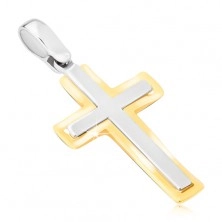 Goldanhänger - zweifarbiges lateinisches Kreuz, matt und strahlend