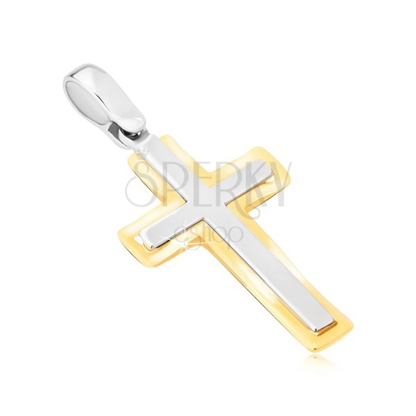 Goldanhänger - zweifarbiges lateinisches Kreuz, matt und strahlend