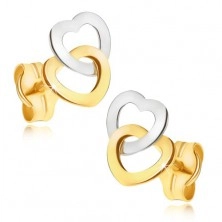 Goldene Ohrringe, zwei glänzende Herzkonturen