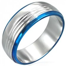 Ring aus Stahl mit zwei blauen Zierstreifen