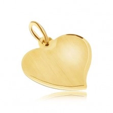 Goldanhänger - unregelmäßiges flaches Herz, Satinoberfläche, glänzender Rand