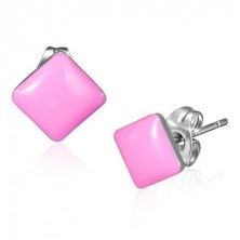Ohrstecker aus Stahl - glänzende Vierecke in rosa Farbe