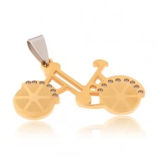 Anhänger aus Chirurgenstahl - Fahrrad in goldener Farbe, klare Zirkonia