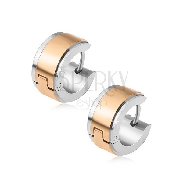 Stahl Ohrringe, Silberkreise mit Streifen in gold