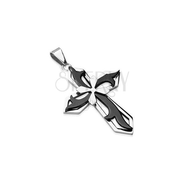 Kettenanhänger aus Edelstahl - Kreuz in schwarzer und silberner Farbe
