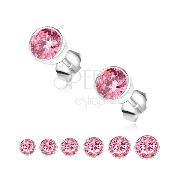 Ohrringe aus Silber 925, rosa Zirkonia in runden Fassung