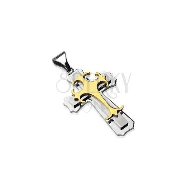 Chirurgenstahlanhänger - dreifaches Kreuz in goldener und silberner Farbe