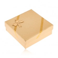 Geschenkkästchen für Schmuck in Goldfarbe, Gewebe-Aussehen, Schleife