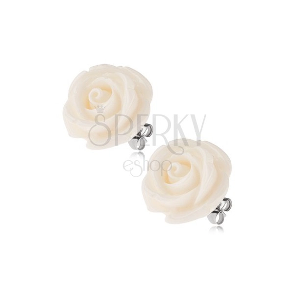 Ohrstecker aus Chirurgenstahl, weiße Rosenblume aus Harz, 14 mm