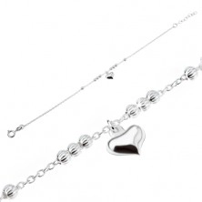 Silberarmband 925 - ovale Glieder, Schmuckkugeln, symetrisches Herz