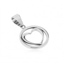 Strahlender Edelstahlanhänger - ein Ring mit symmetrischer Herzkontur