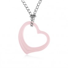 Halskette aus Stahl, rosa Herzkontur aus Keramik, silberne Kette