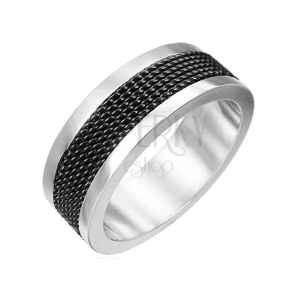 Ring aus Stahl mit schwarzer Ketteneinlage