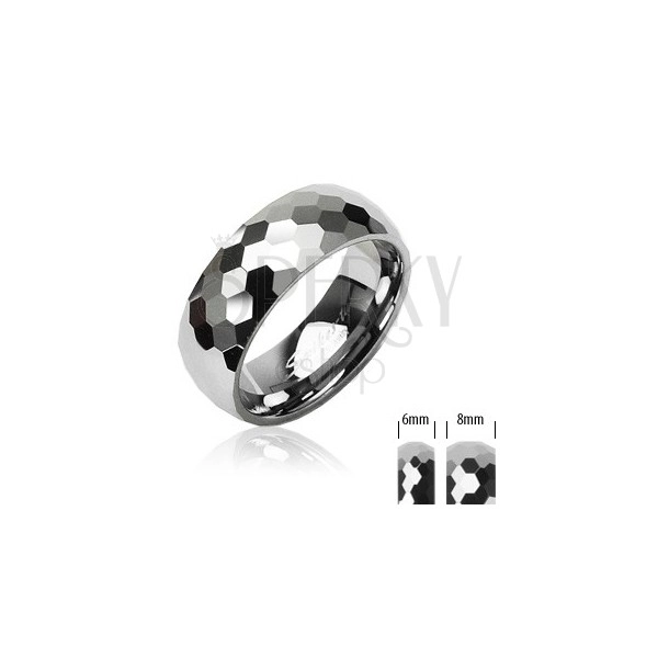 Wolfram Ring mit einem Muster aus kleinen Hexagonen, 8 mm