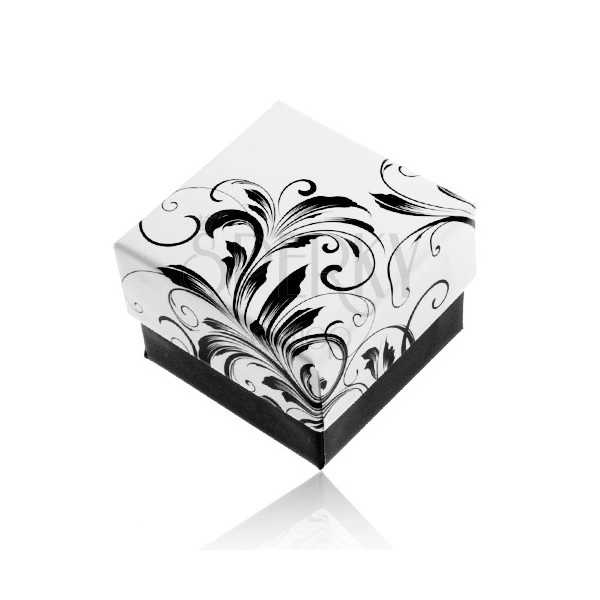 Schmuckkästchen für Ring - Blättermotiv, schwarz-weiße Kombination
