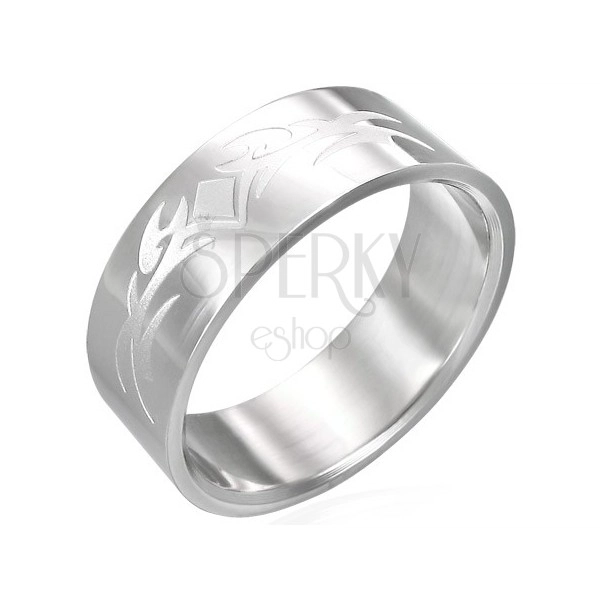 Glänzender Ring aus Edelstahl mit mattiertem Symbol