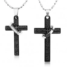 Halsketten aus 316L Stahl, schwarze Kreuze mit Reifen, Gebet