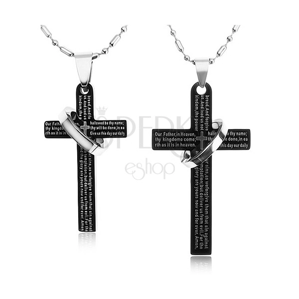 Halsketten aus 316L Stahl, schwarze Kreuze mit Reifen, Gebet