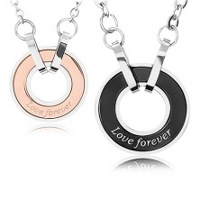 Zwei Halsketten aus Stahl, Kreis, Aufschrift "Love forever"