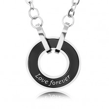 Zwei Halsketten aus Stahl, Kreis, Aufschrift "Love forever"