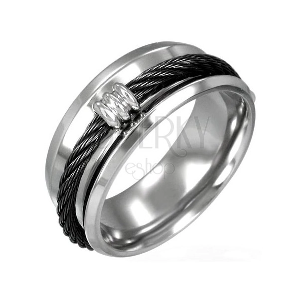 Ring aus Stahl mit schwarzem Seil