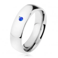 Ring, Stahl 316L, silberne Farbe, Hochglanz, blauer Zirkon